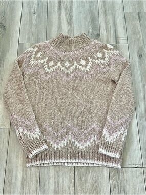 Theory Fair Aisle Sweater Wool Alpaca Mock Neck Tan Pink women’s large
